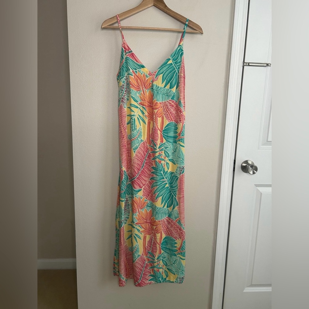 Kenny Flowers $158 Island Classics Maxi Dress Monstera Tropical Rayon Size S